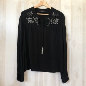 Black embroidery and beaded Lucky Brand top